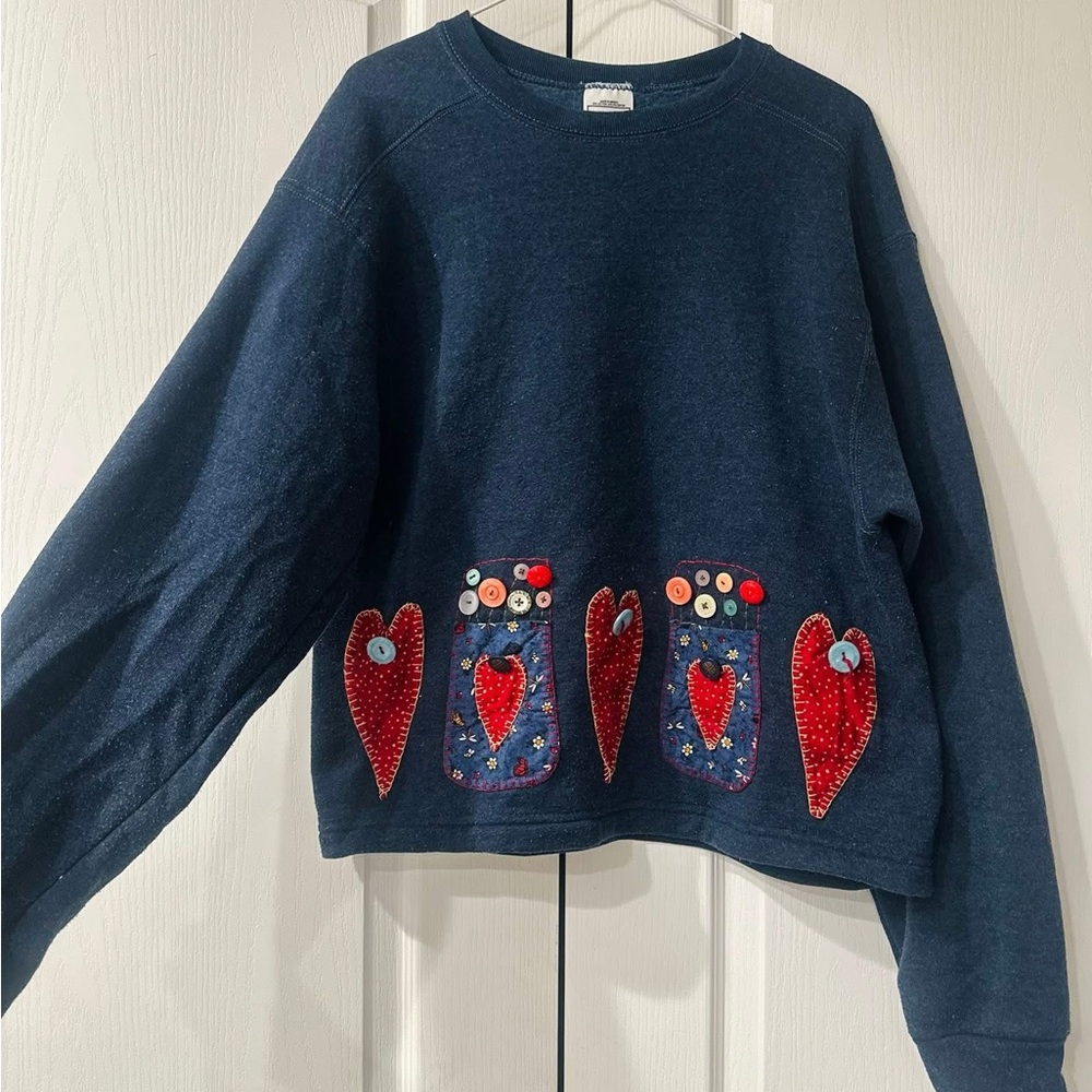 Navy Blue appliqué vintage sweatshirt Valentine’s Day